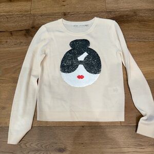Alice + Olivia Cream Stace Face Sequin embellished stretch wool sweater